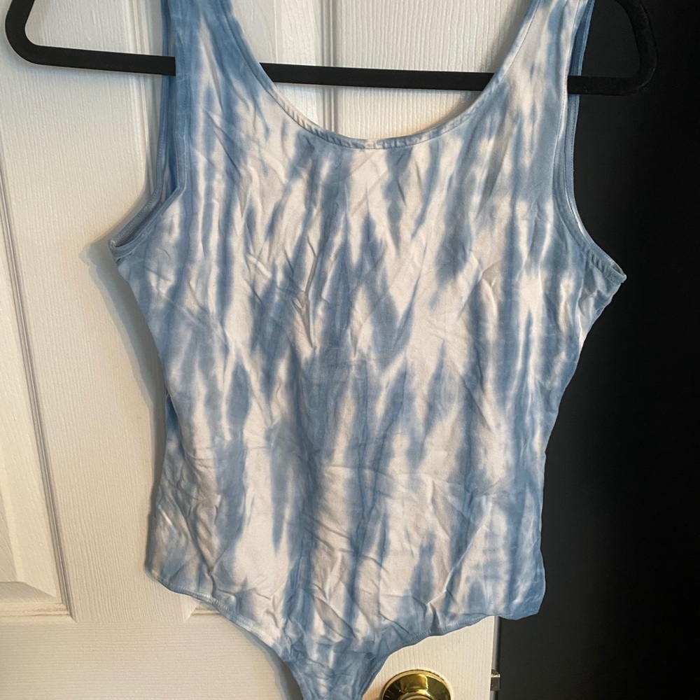 Guess blue/white tie dye bodysuit. Low cut back.